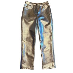 7 For All Mankind Faux Leather Silver straight leg Pants size Medium NWT FLAW
